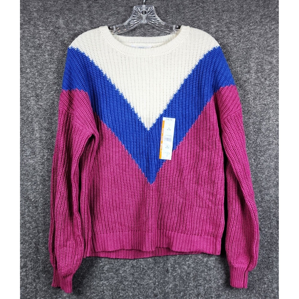 Time and Tru Sweater Womens M‎ Multi Colorblock Chevron Shaker Knit NWT